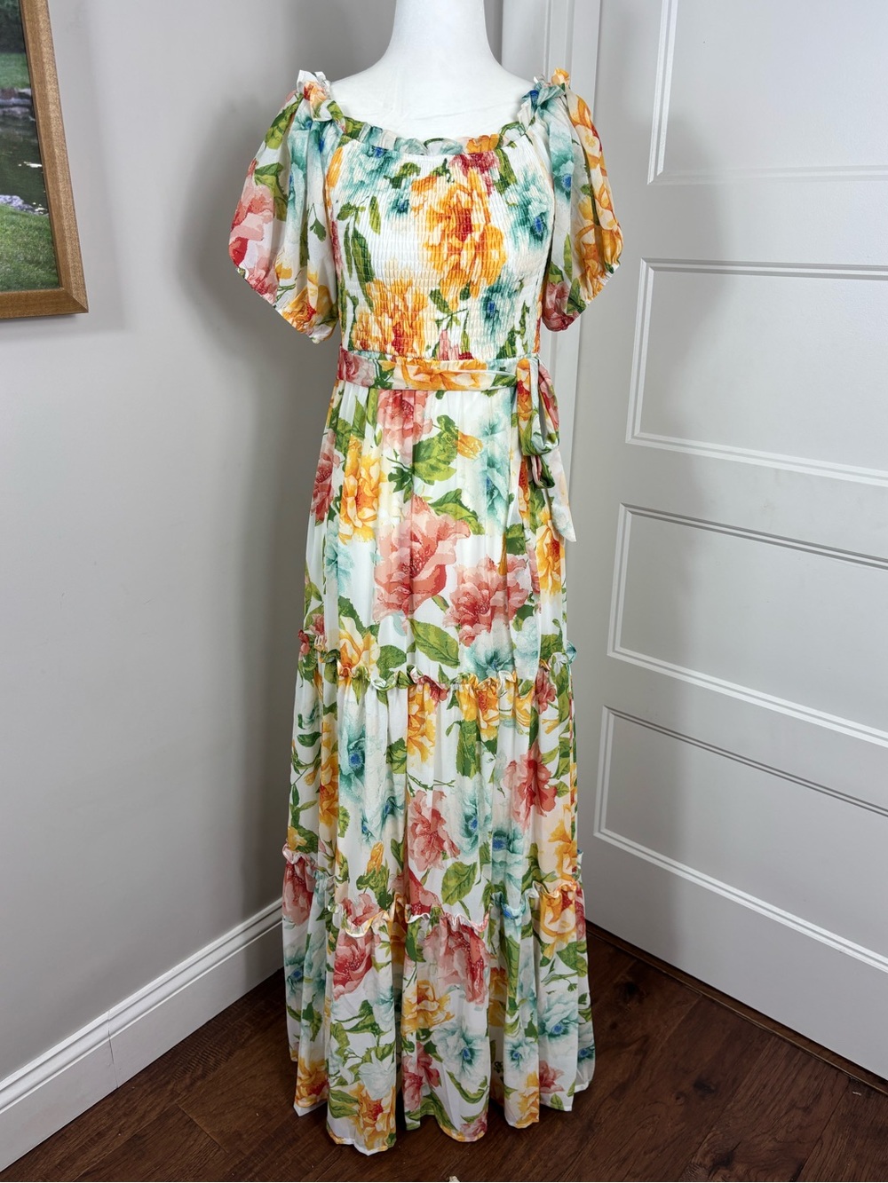 Baltic Born Britney Tiered Maxi Dress Size S Multi Floral